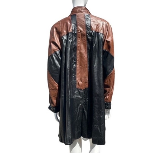 Vintage ROAMAN'S 80s PATCHWORK Brown Black Leather Jacket A line, size Medium - Picture 2 of 12
